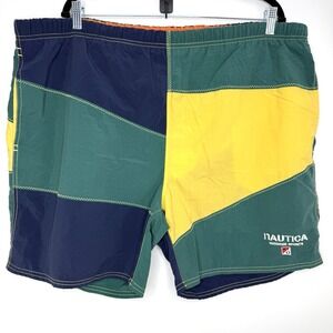 VTG 90s Nautica Mens‎ Swim Trunks XL Colorblock Shorts No Liner Patch Outdoor